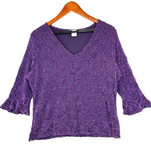 Studio 1940 L Purple Top V-Neck Lace 3/4 Sleeve Whimsigoth Retro Fairy Fantasy‎
